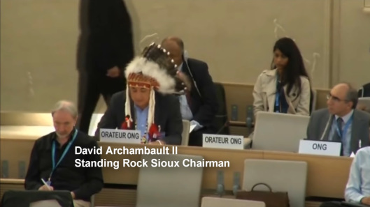 Standing Rock Sioux Tribe Chairman Addresses UN Human Rights Commission in Geneva, 20 Sept 2016, Indian Law Resource Center video screen shot
